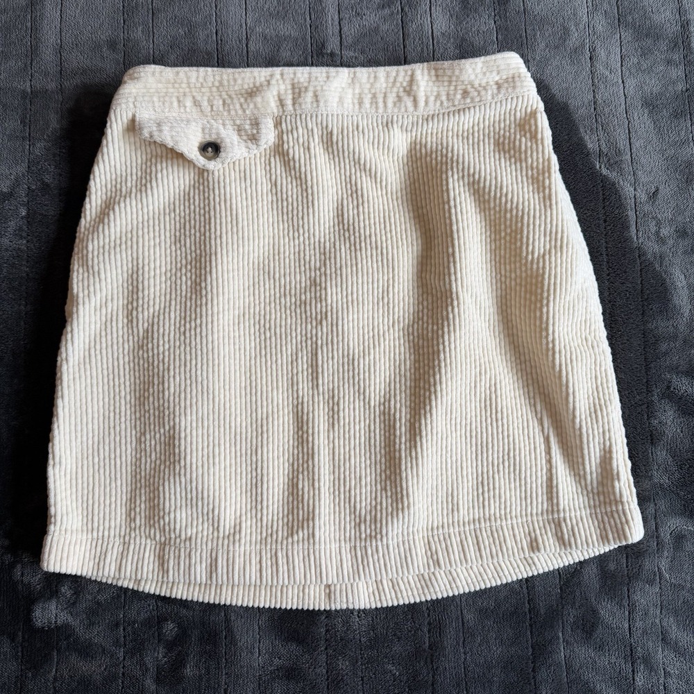 Urban Outfitters Corduroy Mini Skirt Women's Small Fake Pocket Zip Closure Cream